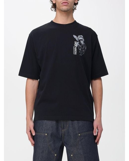DSquared² Black Cotton T-Shirt With Logo for men