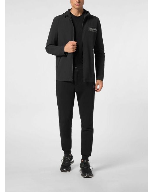Philipp Plein Black Nylon Windbreaker Jacket With Hood And Zipped Pockets for men