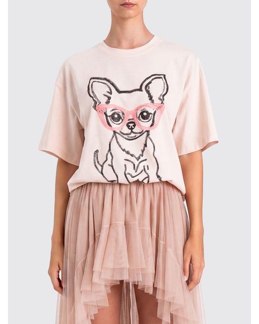 Twinset Pink Cotton T-Shirt With Dog Print