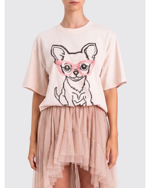 Twinset Pink Cotton T-Shirt With Dog Print