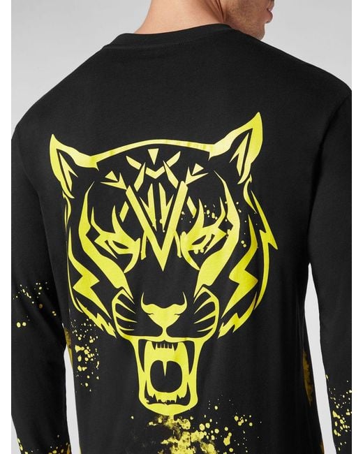 Philipp Plein Black Long-Sleeved Cotton T-Shirt With Abstract Graphic Print for men