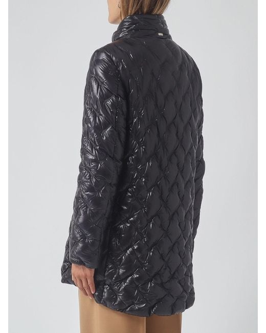 Herno Gray Slim Fit Long Quilted Nylon Puffer Coat With High Neck And Zip