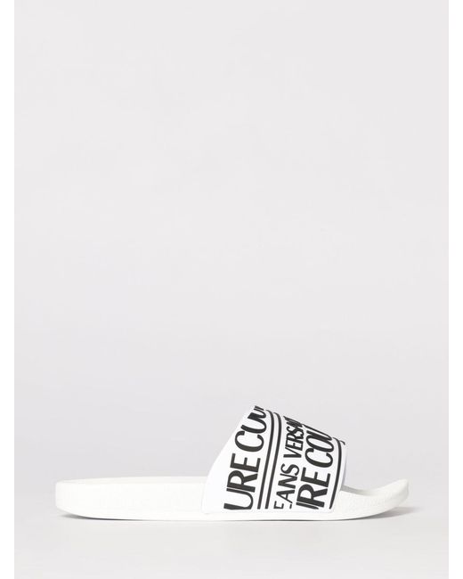 Versace Jeans Couture White Logo Print Rubber Sliders for men