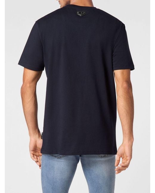 Philipp Plein Blue Cotton T-Shirt With Skull And Logo Print for men