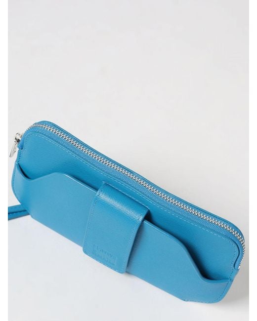Paul Smith Blue Saffiano Calf Leather Crossbody Bag With Removable Strap for men