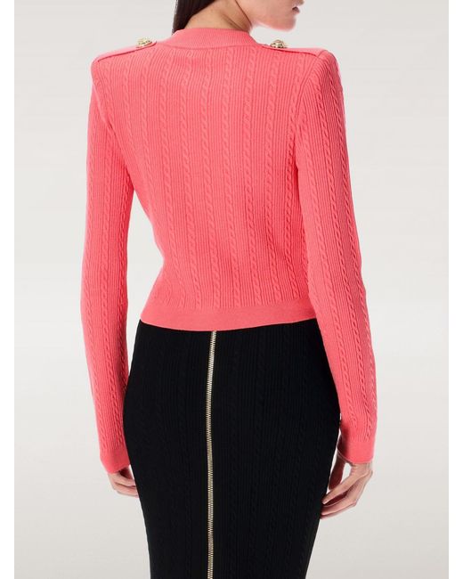 Balmain Pink Buttoned Cable Knit Cardigan