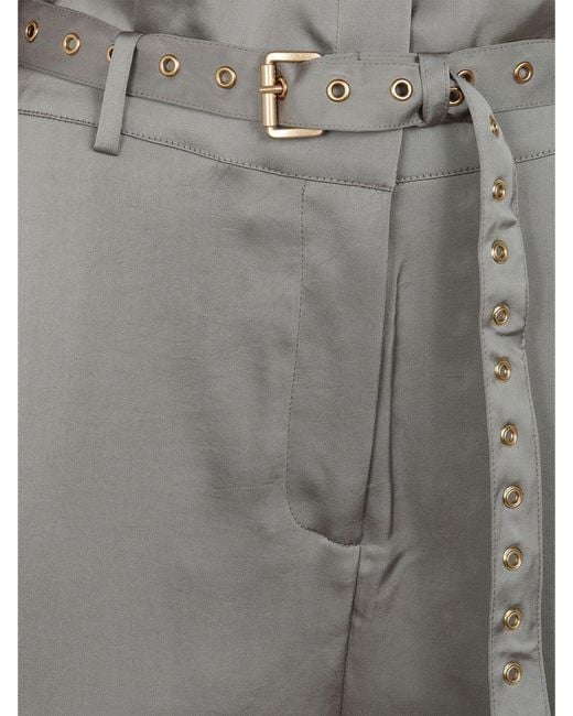 Michael Kors Gray Recycled Fabric Cargo Jumpsuit With Long Sleeves And Adjustable Belt
