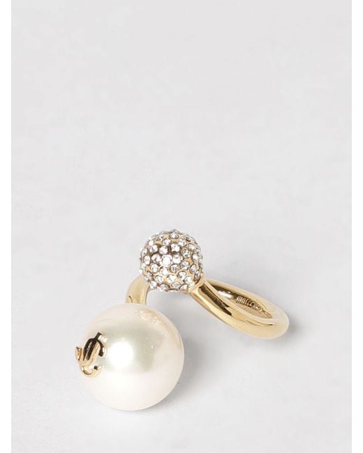 Jimmy Choo White Auri Brass Ring With Rhinestone Pavé