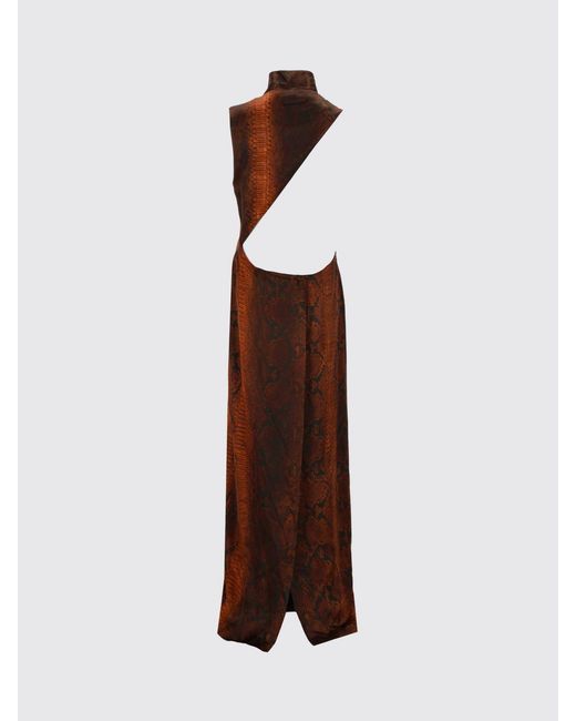 Jean Paul Gaultier Brown Asymmetrical Python-Print Viscose Maxi Dress