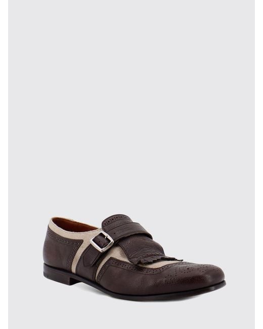 Church's White Bicolor Leather And Canvas Brogue Monk Strap Shoes for men