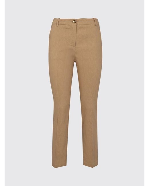 Pinko Natural Cropped Fit Linen Blend Trousers
