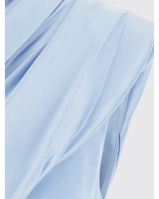Solace London Blue Gabriela One-Shoulder Draped Satin Long Evening Gown