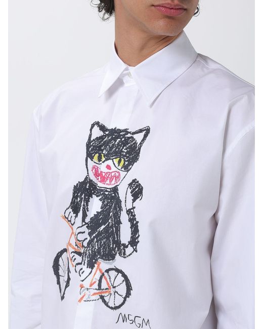 MSGM Gray Printed Cotton Shirt for men