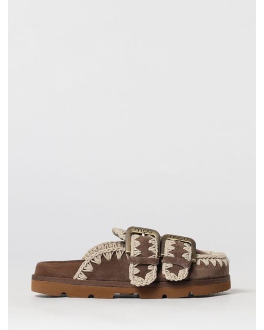 Mou Brown Low Bio Suede Mules With Contrast Stitching
