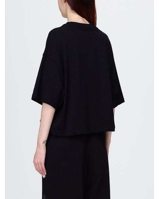 DISCLAIMER Black Cropped Cotton T-Shirt With Printed Logo And Crew Neck