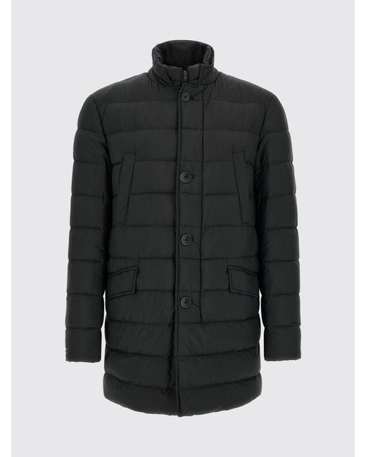 Herno Black Long Quilted Nylon Puffer Coat With High Neck And Button Closure for men