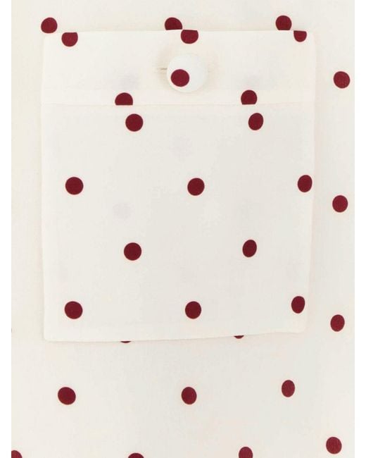 Alessandra Rich White Polka Dot Silk Long-Sleeve Sheath Mini Dress