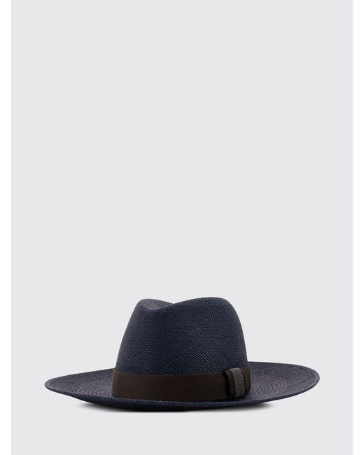 Brunello Cucinelli Blue Raffia Hat With Ribbon