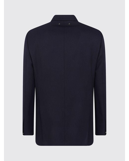 Golden Goose Deluxe Brand Blue Double-Breasted Tailored Wool Gabardine Blazer for men