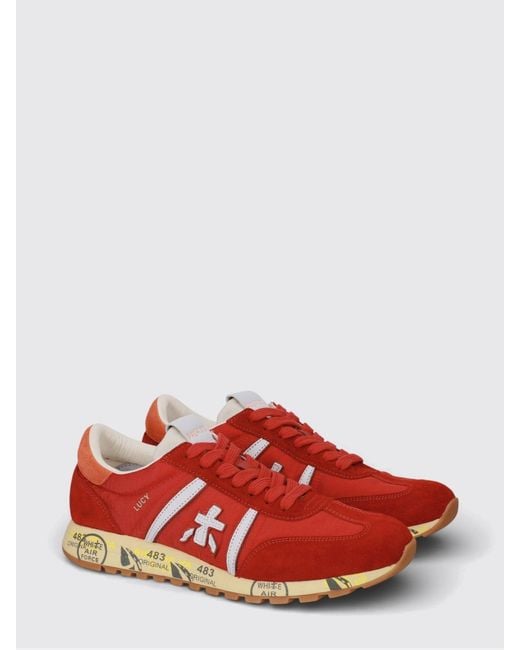 Premiata Red Lucy Suede And Nylon Sneakers