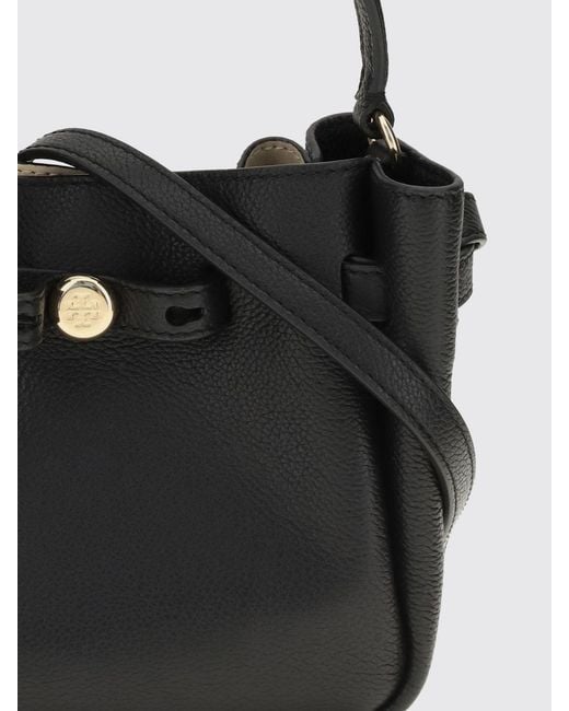 Tory Burch Black Romy Mini Grained Leather Bucket Bag With Double T Logo