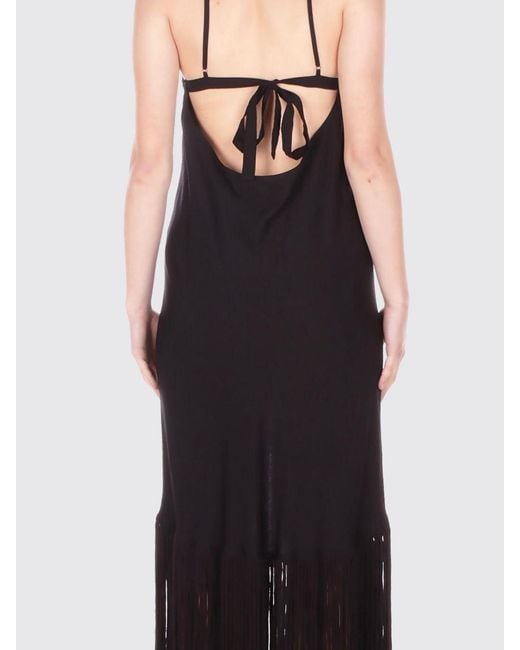 Pinko Black Jersey Slip Dress With Fringes