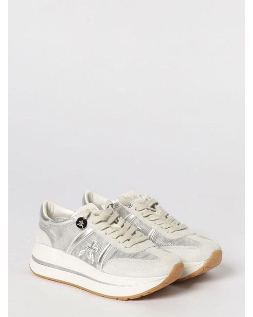 Premiata White Bethcoin Suede And Mesh Sneakers