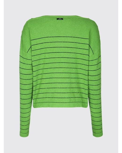 Elisabetta Franchi Green Striped Cotton Blend Jumper
