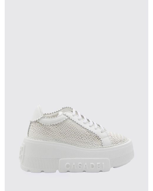 Casadei White Nexus Woven Leather Wedge Sneakers
