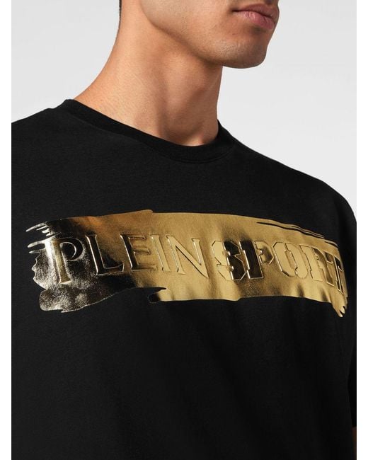 Philipp Plein Black Slim Fit Cotton T-Shirt With Contrast Laminated Logo for men