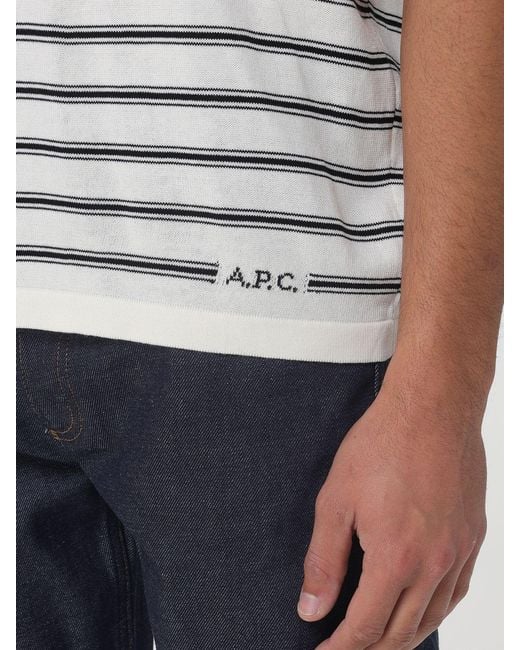 A.P.C. White Striped Cotton Polo Shirt for men