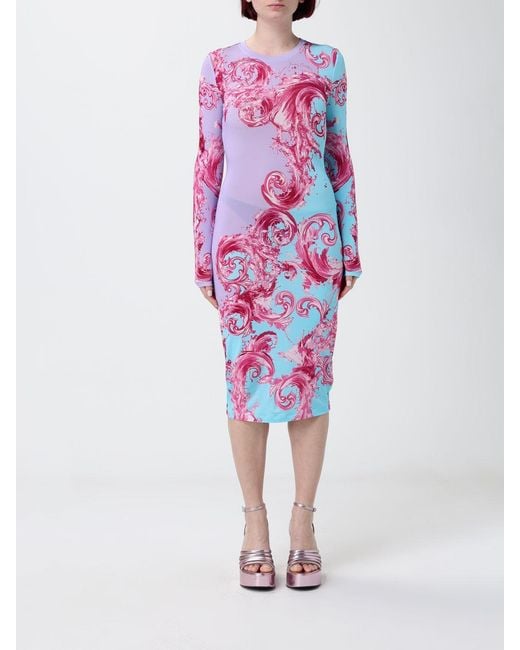 Versace Jeans Couture Blue Printed Jersey Midi Dress