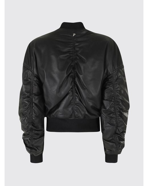 Dondup Black Cropped Synthetic Leather Bomber Jacket With Metal Zip Closure
