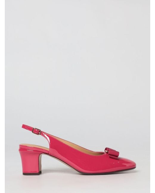 Ferragamo Pink Vara Patent Leather Slingbacks