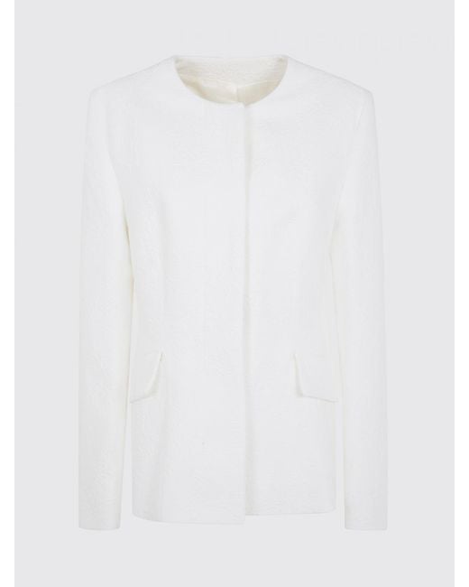 Totême  White Cropped Crew Neck Cotton Jacket With Concealed Closure