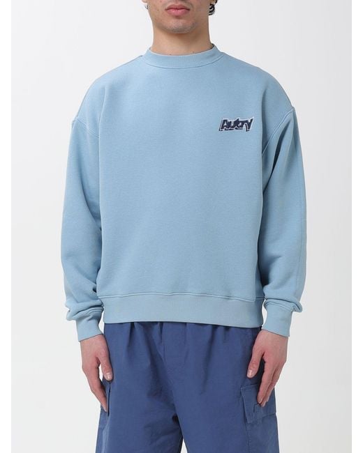 Autry Blue Cotton Crewneck Sweatshirt With Logo for men