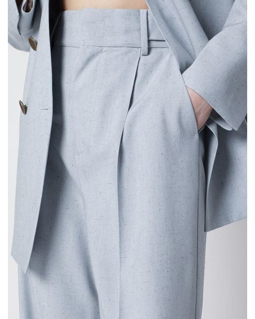 Alberta Ferretti Blue Tailored Silk Blend Trousers