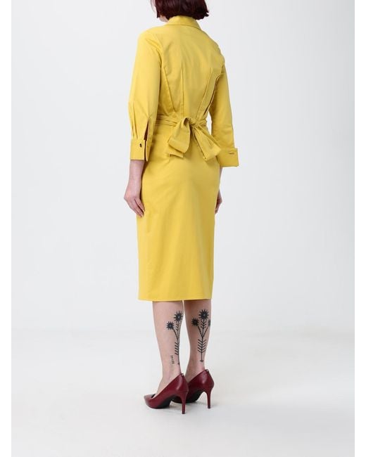 Elisabetta Franchi Yellow Stretch Cotton Midi Dress