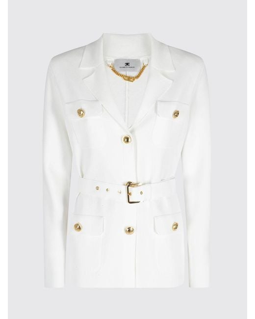 Elisabetta Franchi White Viscose Blend Blazer With Belt