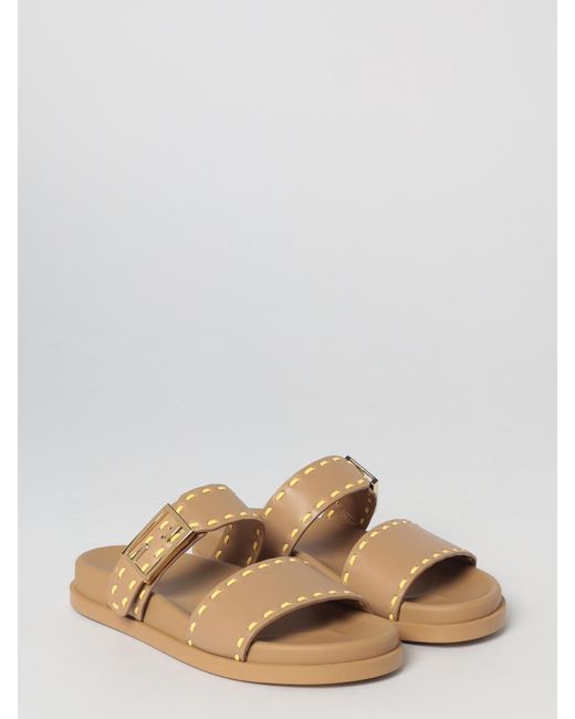 Fendi White Feel Leather Slippers With Contrast Stitching