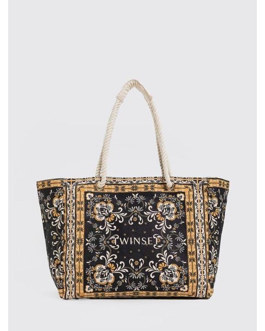 Twinset White Printed Cotton Bag