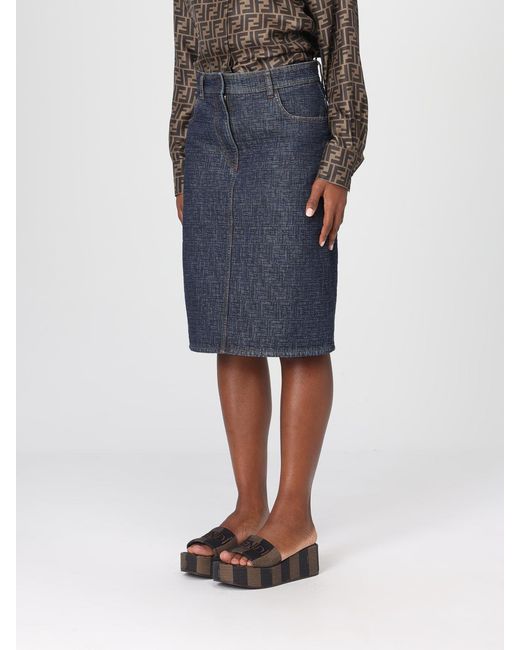 Fendi Blue Ff Denim Pencil Skirt
