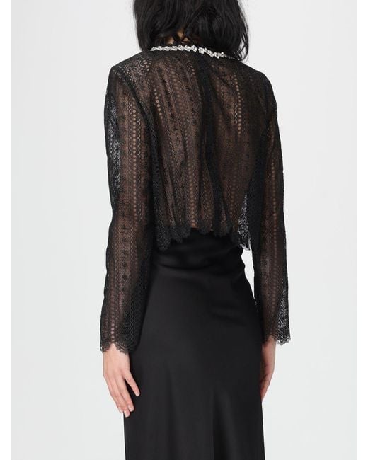Self-Portrait Black Lace Top With Jewel Crew Neck