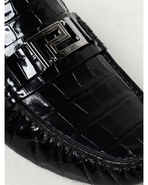 Mocassino in pelle stampa cocco di Versace in Black da Uomo