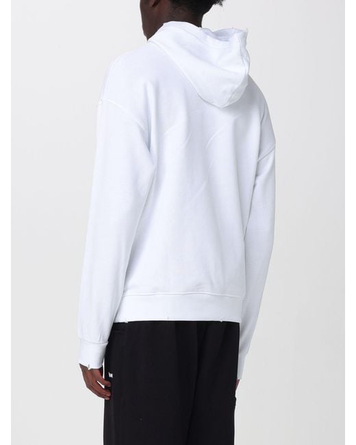 DISCLAIMER White Cotton Hoodie With Kangaroo Pocket And Logo for men