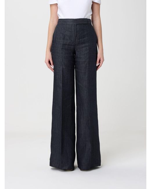 Max Mara Blue Deserto Linen Palazzo Trousers
