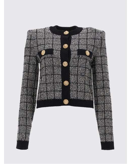 Balmain Black Tweed Check Cardigan
