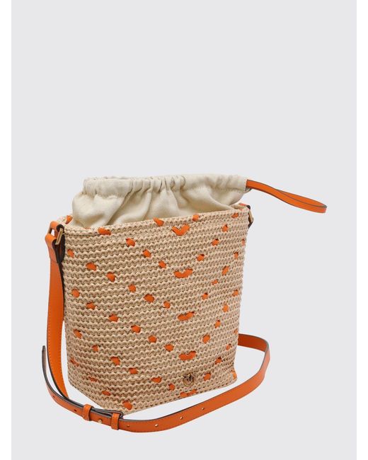 Pinko Brown Crochet Raffia Bucket Bag