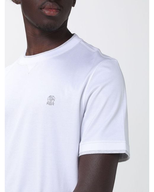 Brunello Cucinelli White Slim Fit Cotton T-Shirt With Contrast Trim for men