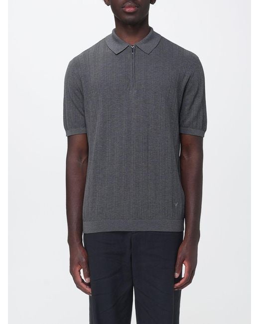 Emporio Armani Gray Knitted Polo Shirt for men